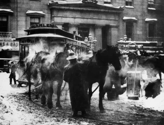 Pferdebahn in New York, 1892 / Foto.